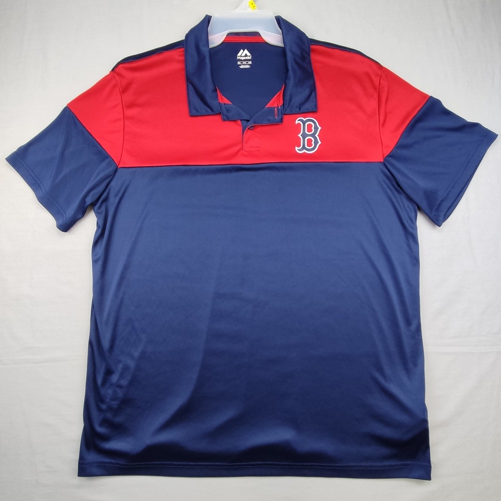 Majestic Polo Shirt Mens 2XL Blue Red Boston‎ Red Sox MLB Colorblock Performance